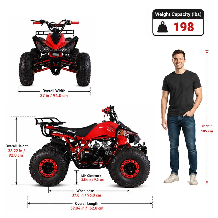 X-PRO Blast 125cc ATV with Automatic Transmission w/Reverse, LED Headlights, Big 19in/18in Tires!