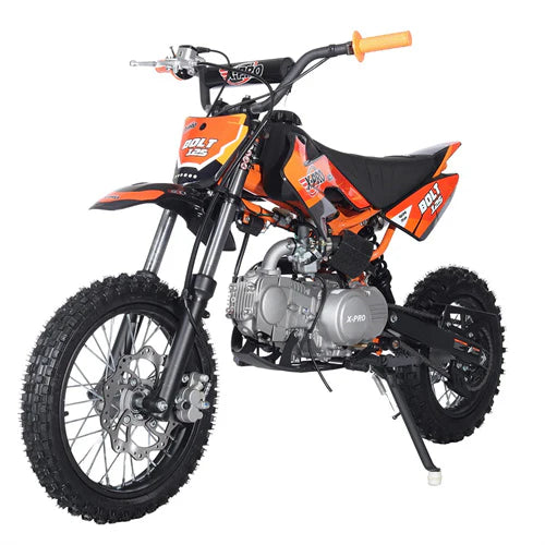 X-PRO Bolt 125cc Dirt Bike with 4-Speed Semi-Automatic Transmission, Kick Start, Big 14in/12in Tires! Zongshen Brand Engine!
