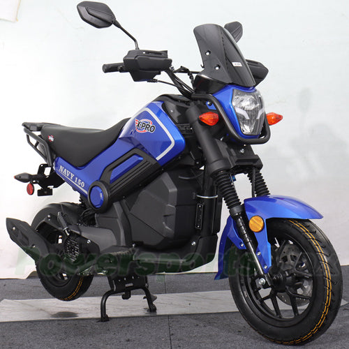 X-PRO Navy 150 Motorcycle with Automatic Transmission, Electric/Kick Start! 12"/10" Aluminum Wheels