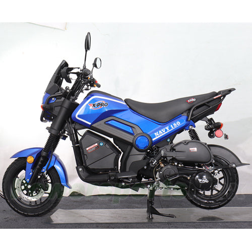 X-PRO Navy 150 Motorcycle with Automatic Transmission, Electric/Kick Start! 12"/10" Aluminum Wheels