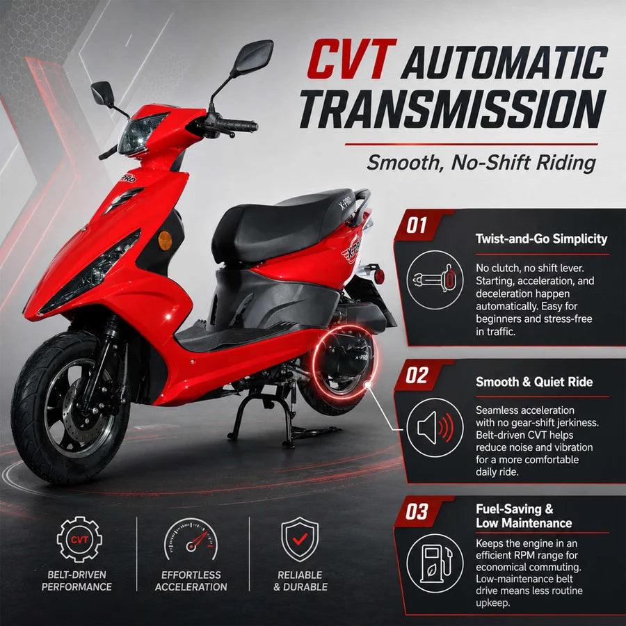 X-PRO Bali 50cc Moped Scooter with 10" Wheels! Electric/Kick Start! Large LED Headlights!