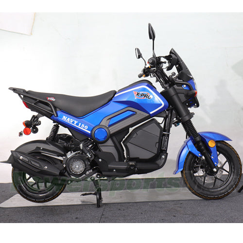 X-PRO Navy 150 Motorcycle with Automatic Transmission, Electric/Kick Start! 12"/10" Aluminum Wheels