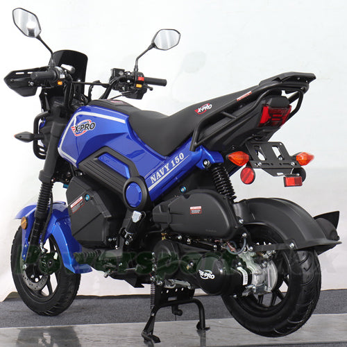 X-PRO Navy 150 Motorcycle with Automatic Transmission, Electric/Kick Start! 12"/10" Aluminum Wheels