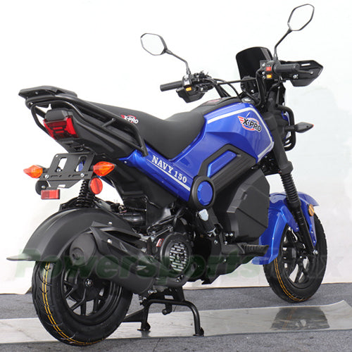 X-PRO Navy 150 Motorcycle with Automatic Transmission, Electric/Kick Start! 12"/10" Aluminum Wheels