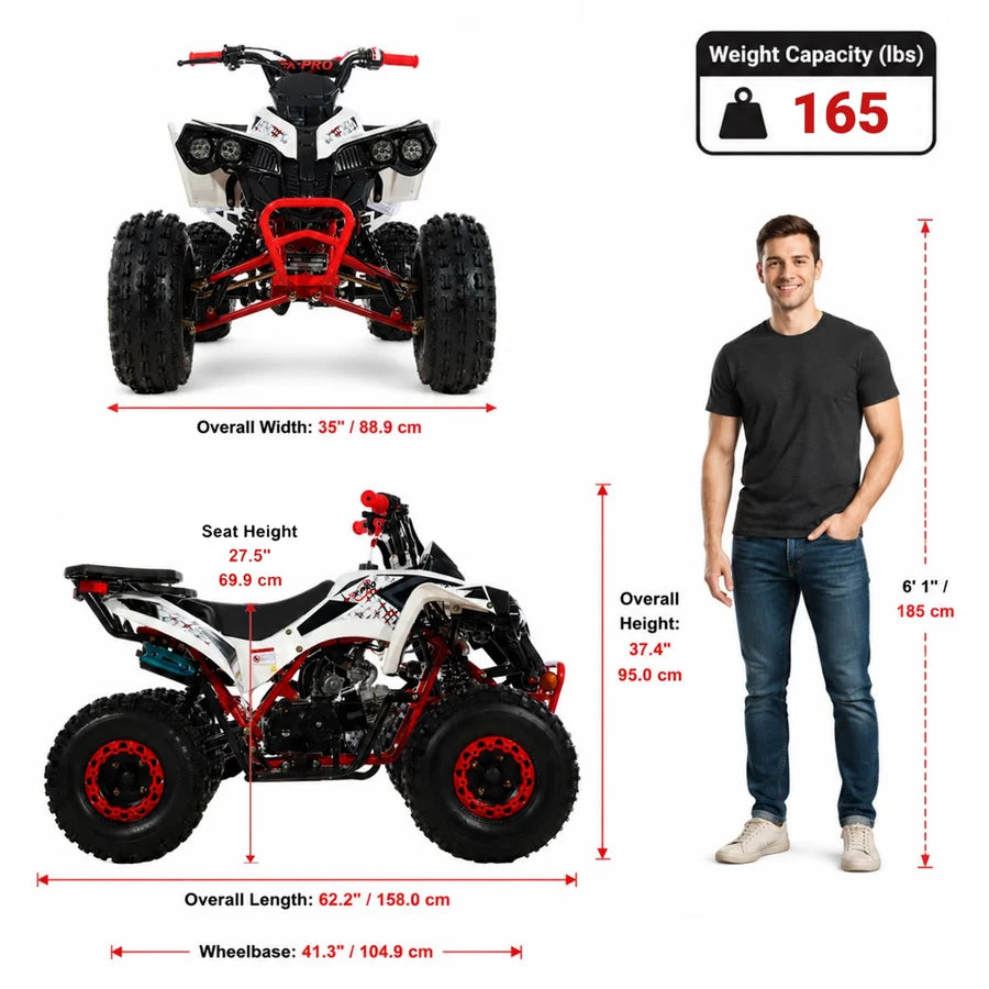 X-PRO Storm 125cc ATV with Automatic Transmission w/Reverse, LED Headlights, Electric Start, Big 19in/18in Tires!