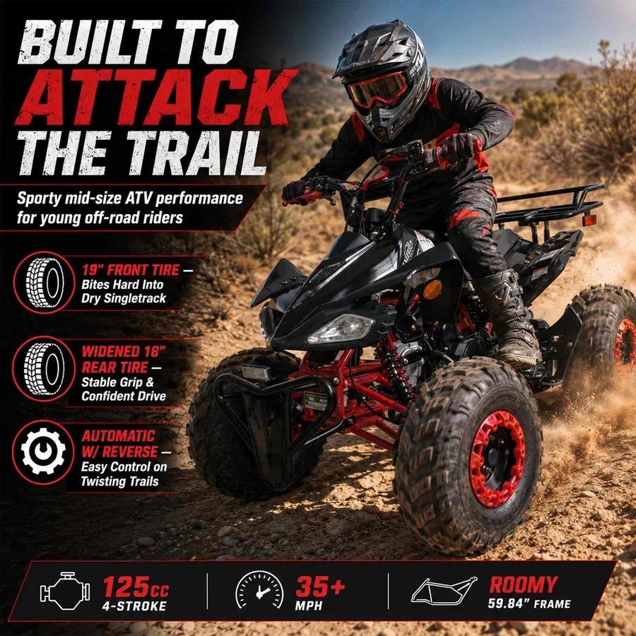 X-PRO Leopard 125cc ATV with Automatic Transmission w/Reverse, Remote Control! Big 19in/18inTires!