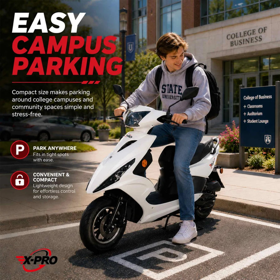 X-PRO Bali 50cc Moped Scooter with 10" Wheels! Electric/Kick Start! Large LED Headlights!
