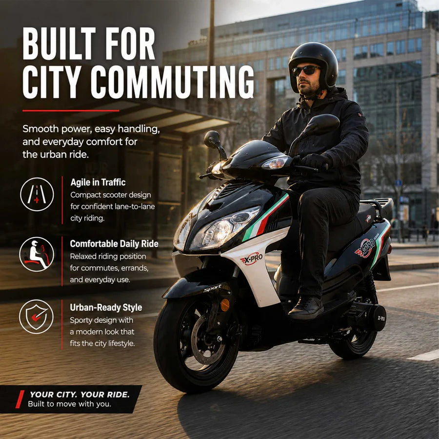 X-PRO Fiji 200 Moped Scooter with 13" Aluminum Wheels! Electric/Kick Start!