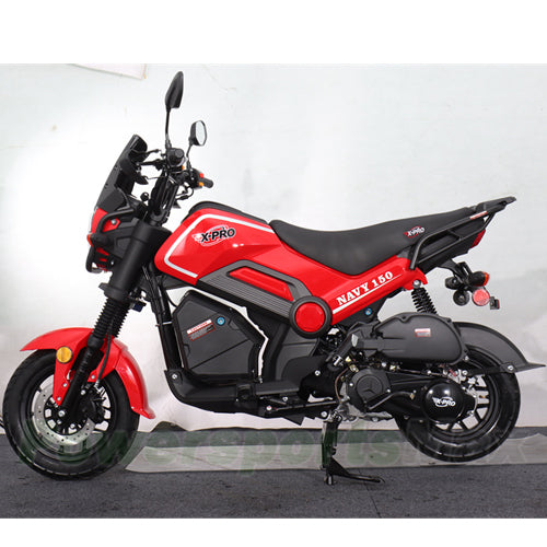 X-PRO Navy 150 Motorcycle with Automatic Transmission, Electric/Kick Start! 12"/10" Aluminum Wheels