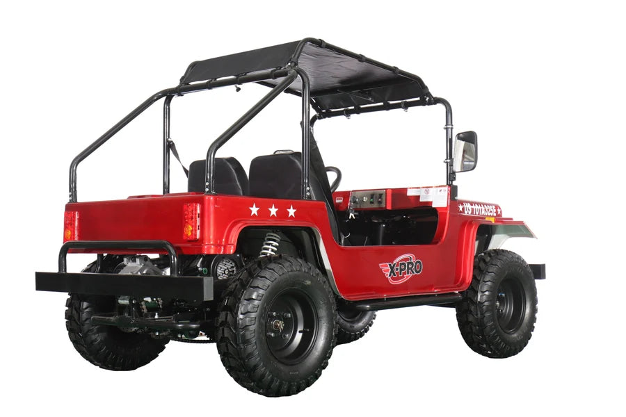 X-PRO Ridge 200 Jeep with CVT Transmission w/Reverse! with Windshield & Soft Top, 4-Wheel Disc Brakes, Big 20.5” Wheels!