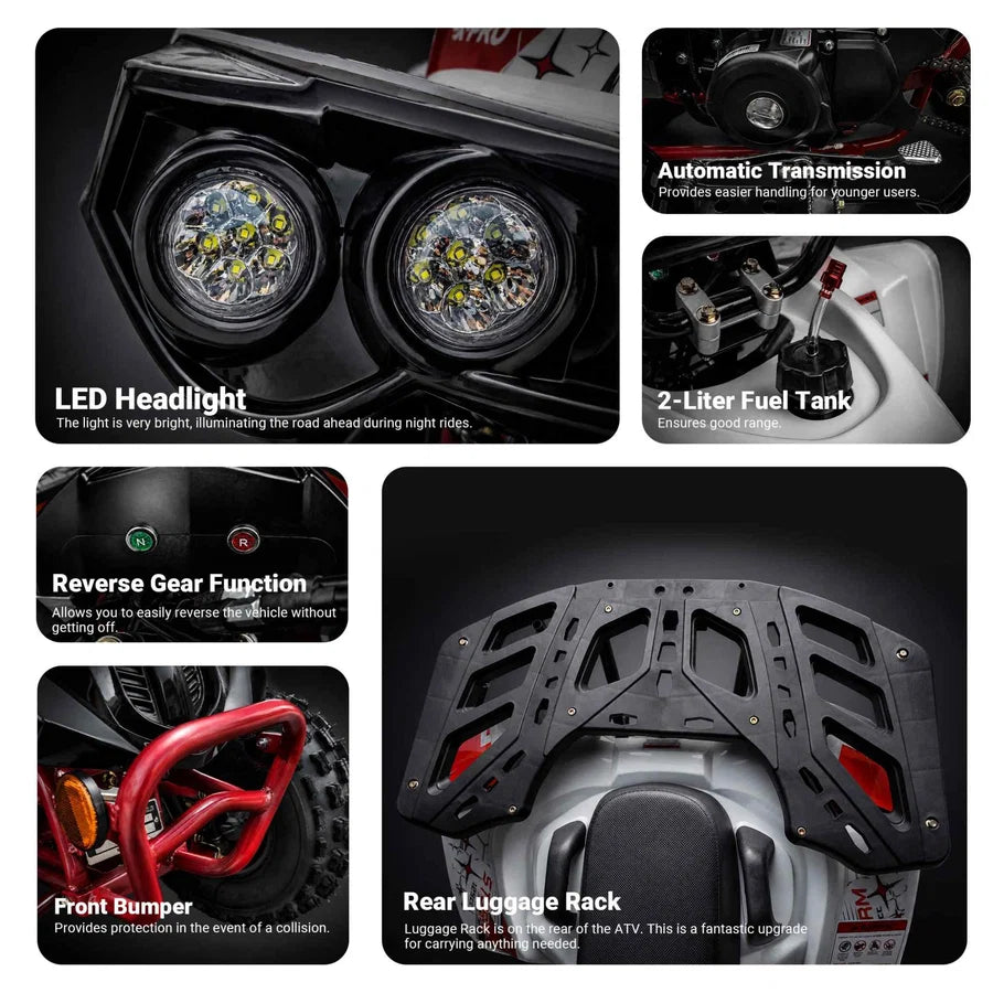 X-PRO Storm 125cc ATV with Automatic Transmission w/Reverse, LED Headlights, Electric Start, Big 19in/18in Tires!