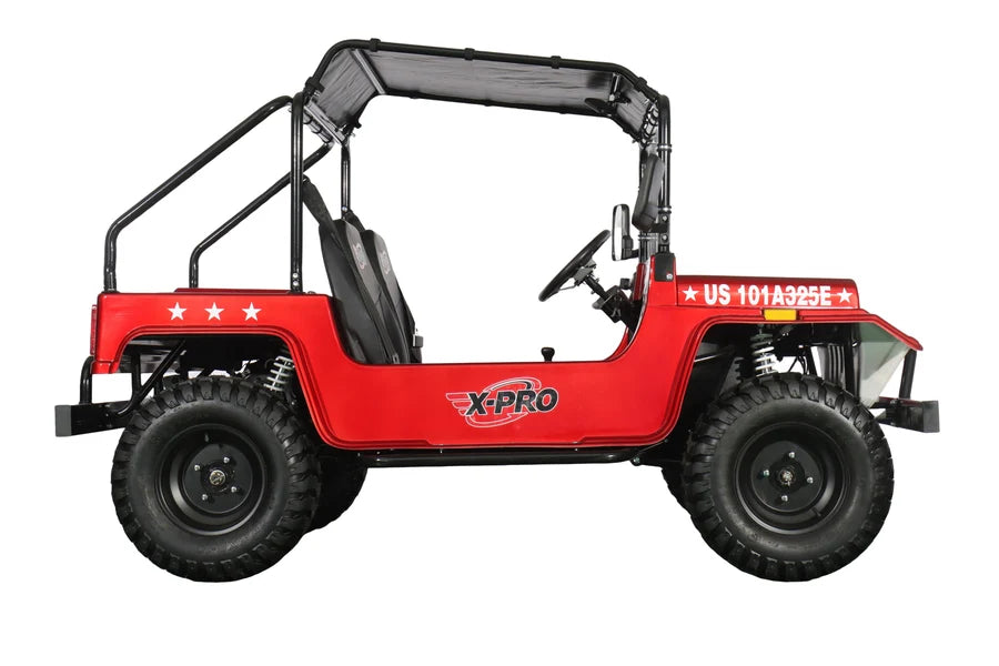 X-PRO Ridge 200 Jeep with CVT Transmission w/Reverse! with Windshield & Soft Top, 4-Wheel Disc Brakes, Big 20.5” Wheels!