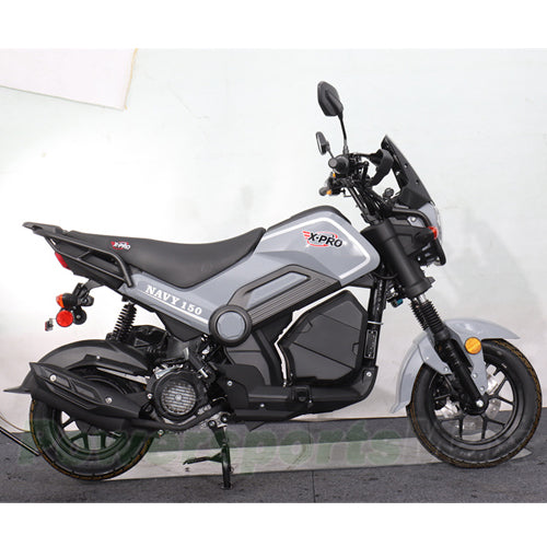 X-PRO Navy 150 Motorcycle with Automatic Transmission, Electric/Kick Start! 12"/10" Aluminum Wheels
