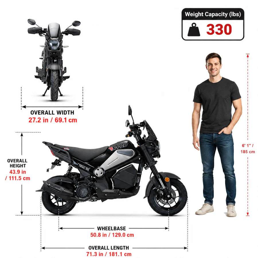 X-PRO Trail 150 Motorcycle with Automatic Transmission, Electric/Kick Start! 12"/10" Aluminum Wheels! LED Lights!