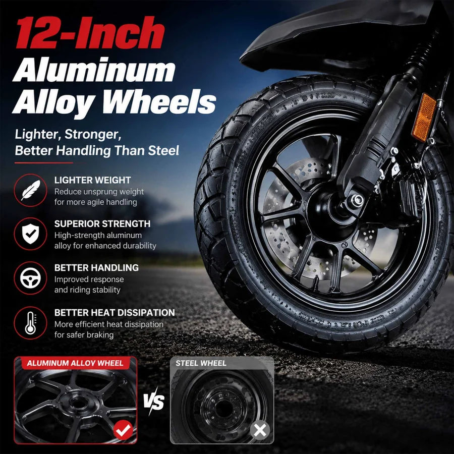 X-PRO TANK 200 EFI Electronic Fuel Injection Moped Scooter with 12" Alloy Wheels! LED Lights!