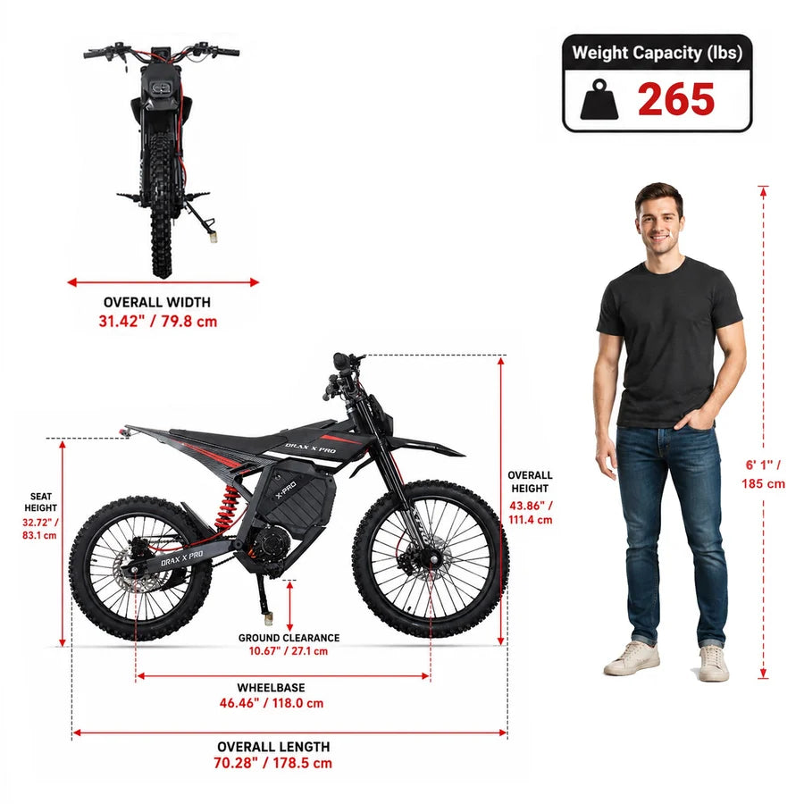 X-PRO DRAX X PRO 6600W 72V/30AH Teens Adults Electric Dirt Bike with Front LED Light! 19"/17" Wheels!