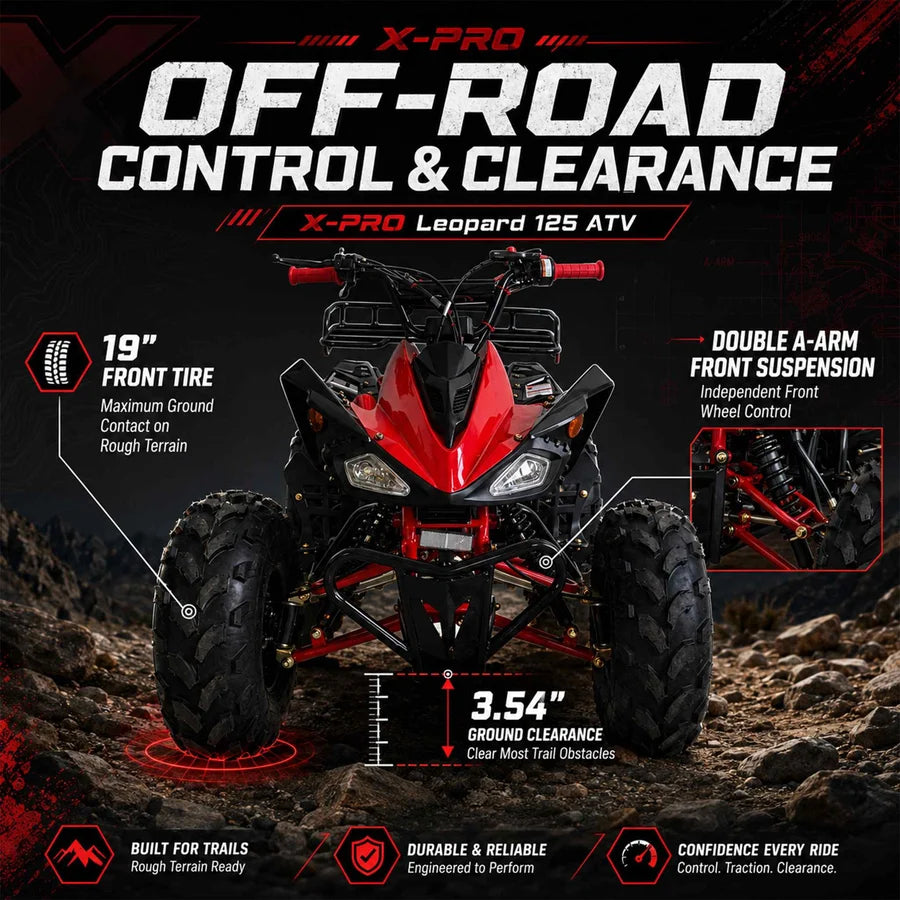 X-PRO Leopard 125cc ATV with Automatic Transmission w/Reverse, Remote Control! Big 19in/18inTires!