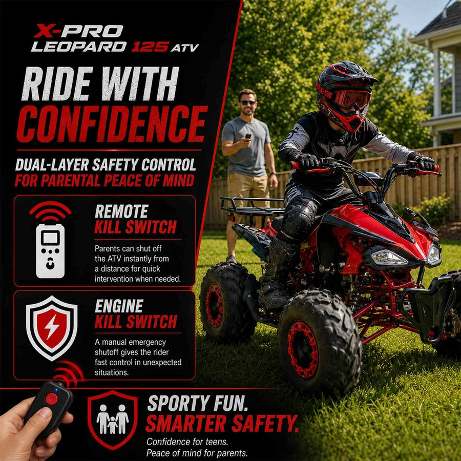 X-PRO Leopard 125cc ATV with Automatic Transmission w/Reverse, Remote Control! Big 19in/18inTires!