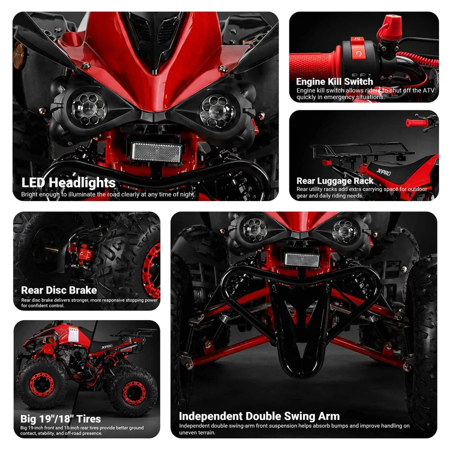X-PRO Blast 125cc ATV with Automatic Transmission w/Reverse, LED Headlights, Big 19in/18in Tires!