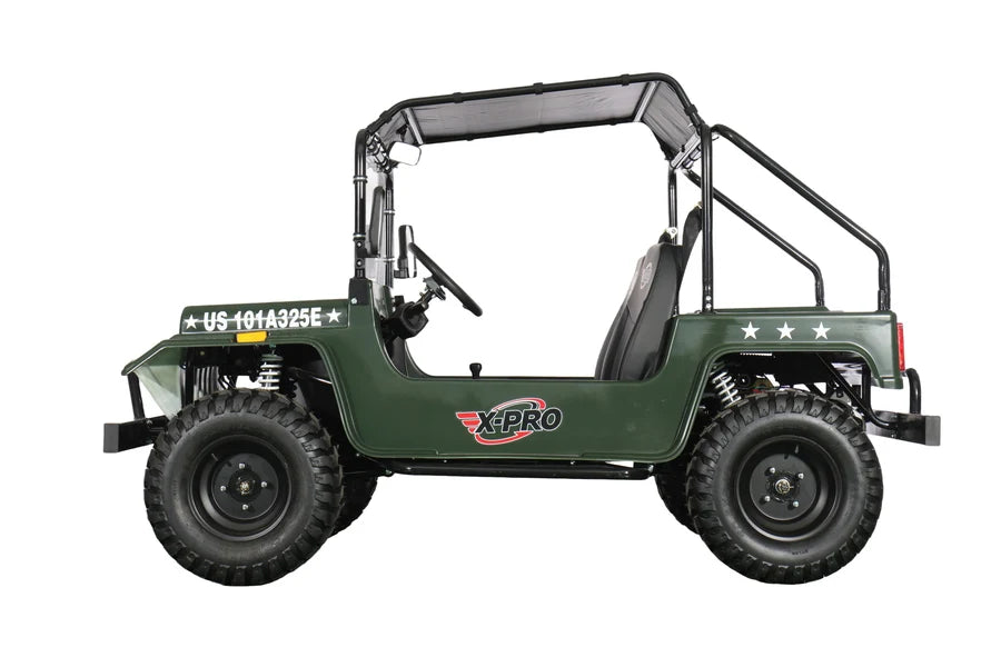 X-PRO Ridge 200 Jeep with CVT Transmission w/Reverse! with Windshield & Soft Top, 4-Wheel Disc Brakes, Big 20.5” Wheels!