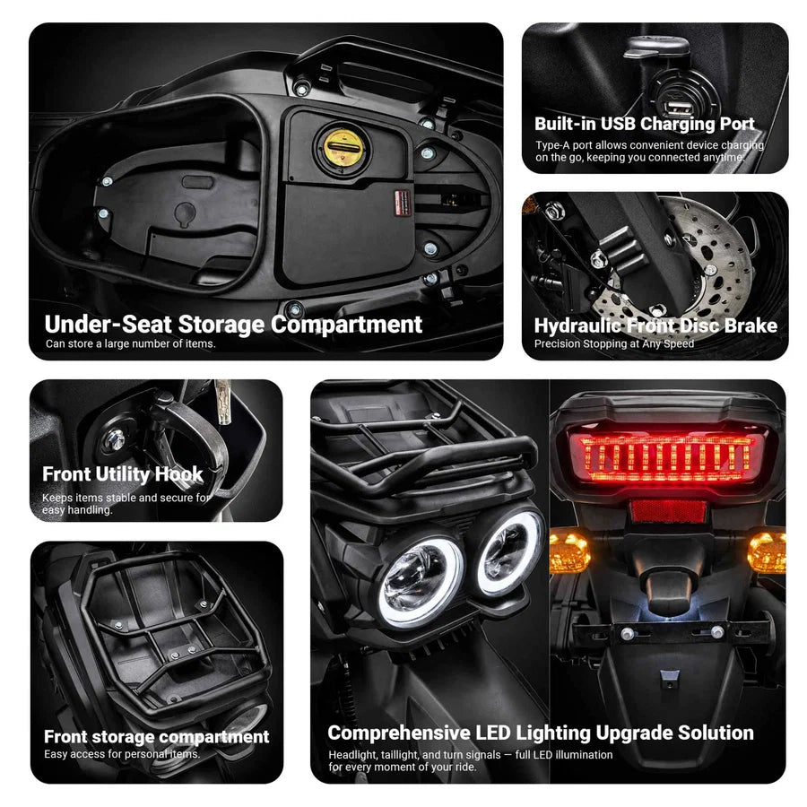 X-PRO TANK 200 EFI Electronic Fuel Injection Moped Scooter with 12" Alloy Wheels! LED Lights!