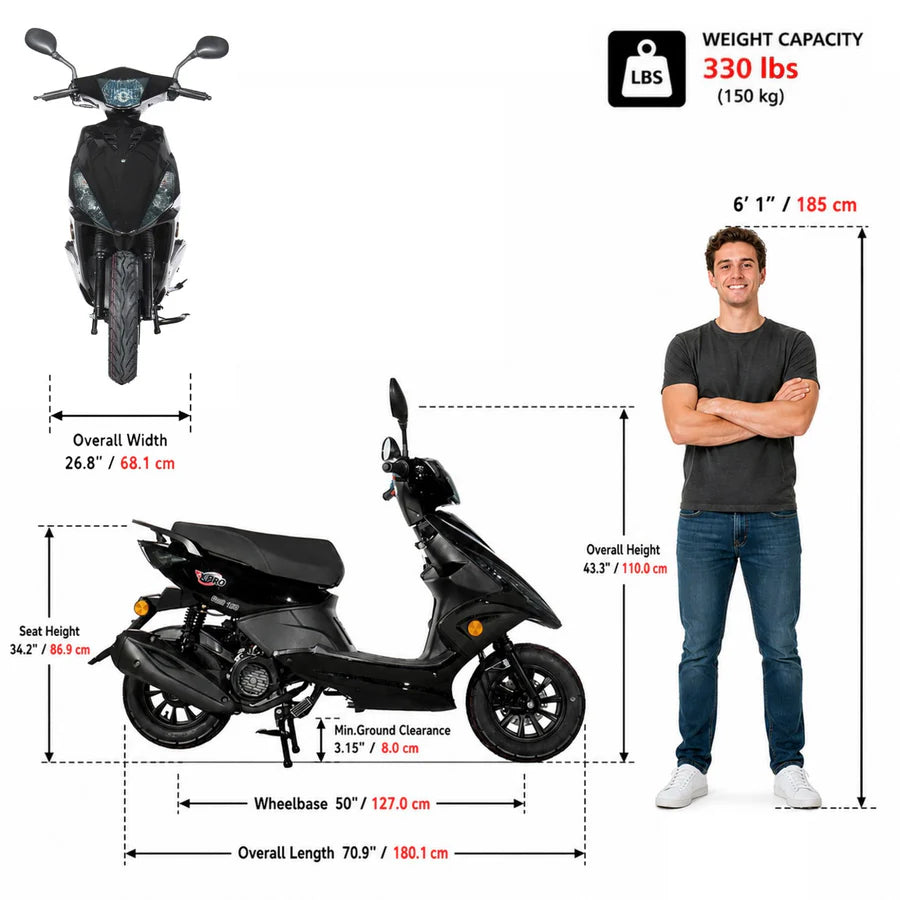 X-PRO Bali 150cc Moped Scooter with 10" Wheels! Electric Start, Large Headlights!