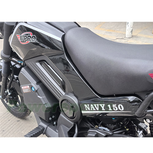 X-PRO Navy 150 Motorcycle with Automatic Transmission, Electric/Kick Start! 12"/10" Aluminum Wheels