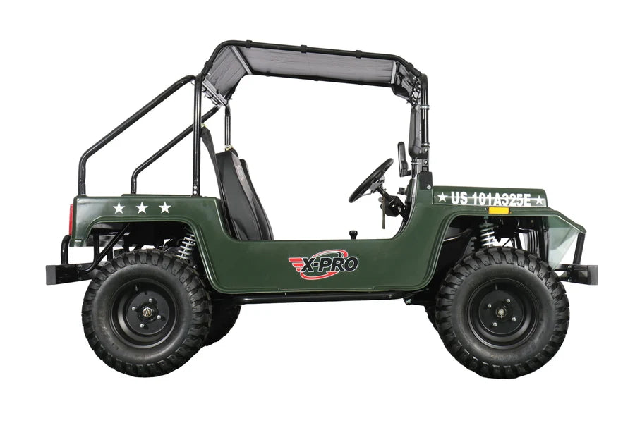 X-PRO Ridge 200 Jeep with CVT Transmission w/Reverse! with Windshield & Soft Top, 4-Wheel Disc Brakes, Big 20.5” Wheels!