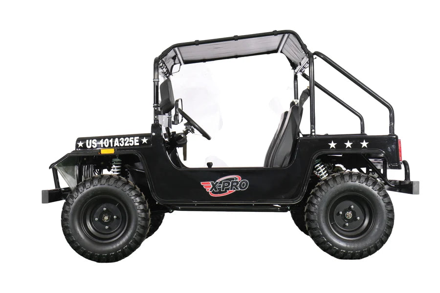 X-PRO Ridge 200 Jeep with CVT Transmission w/Reverse! with Windshield & Soft Top, 4-Wheel Disc Brakes, Big 20.5” Wheels!