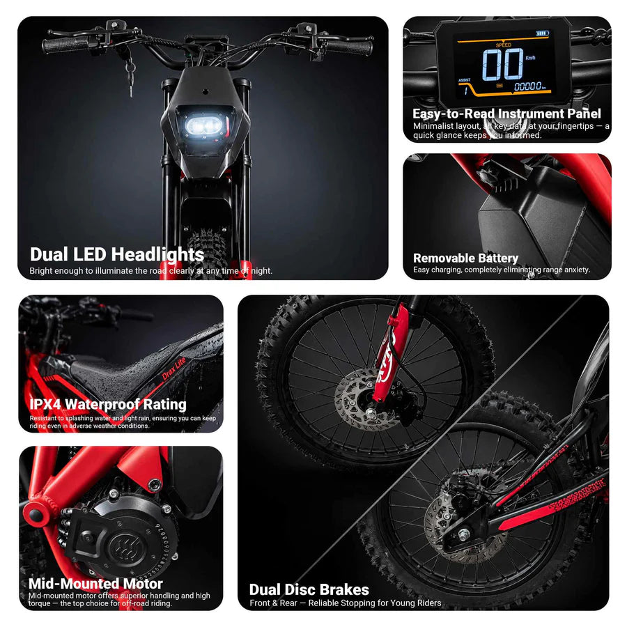 X-PRO Drax X 5000W Electric Dirt Bike for Adults & Teens - Powerful Brushless Motor,19"/17" Off-Road Tires, Dual Braking &Suspension,LED Headlight,Heavy Duty Electric Dirt Bike for All Terrain