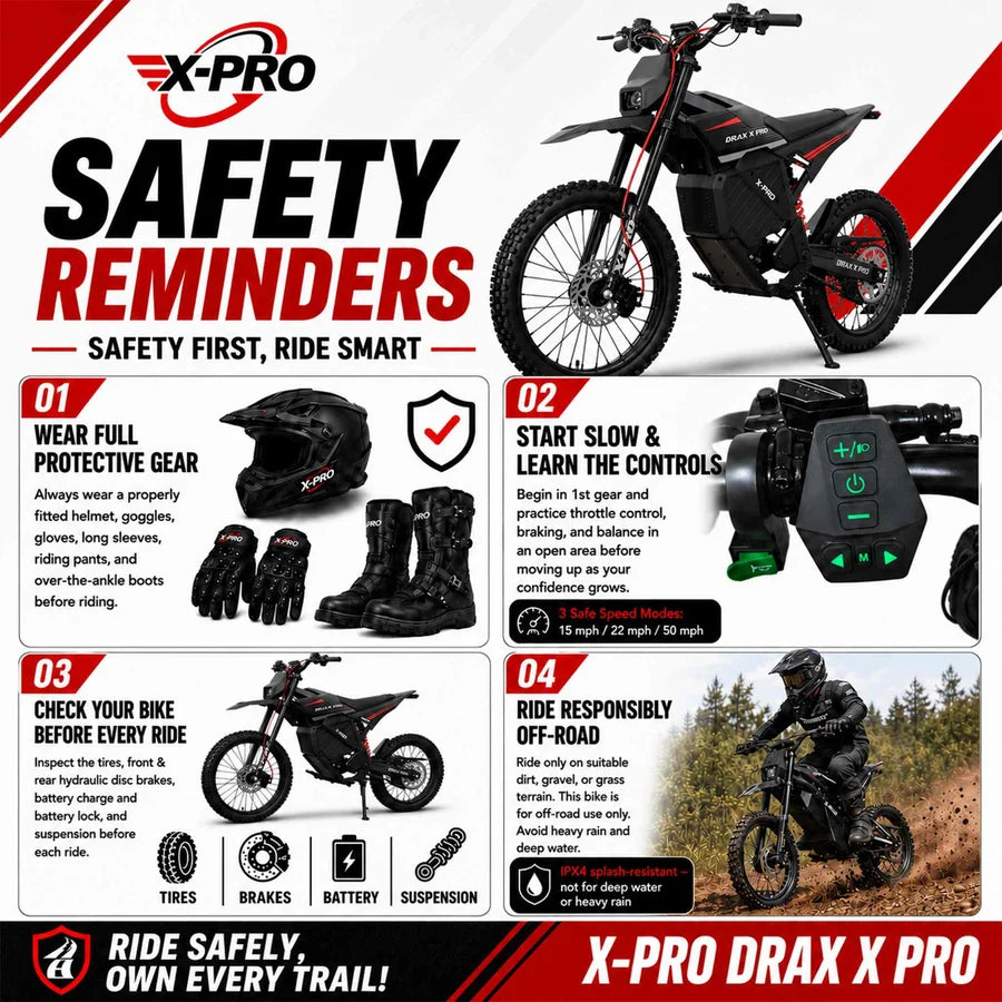 X-PRO DRAX X PRO 6600W 72V/30AH Teens Adults Electric Dirt Bike with Front LED Light! 19"/17" Wheels!