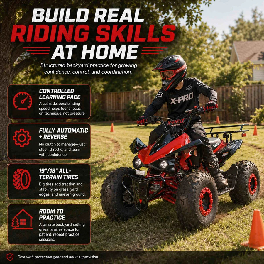 X-PRO Blast 125cc ATV with Automatic Transmission w/Reverse, LED Headlights, Big 19in/18in Tires!