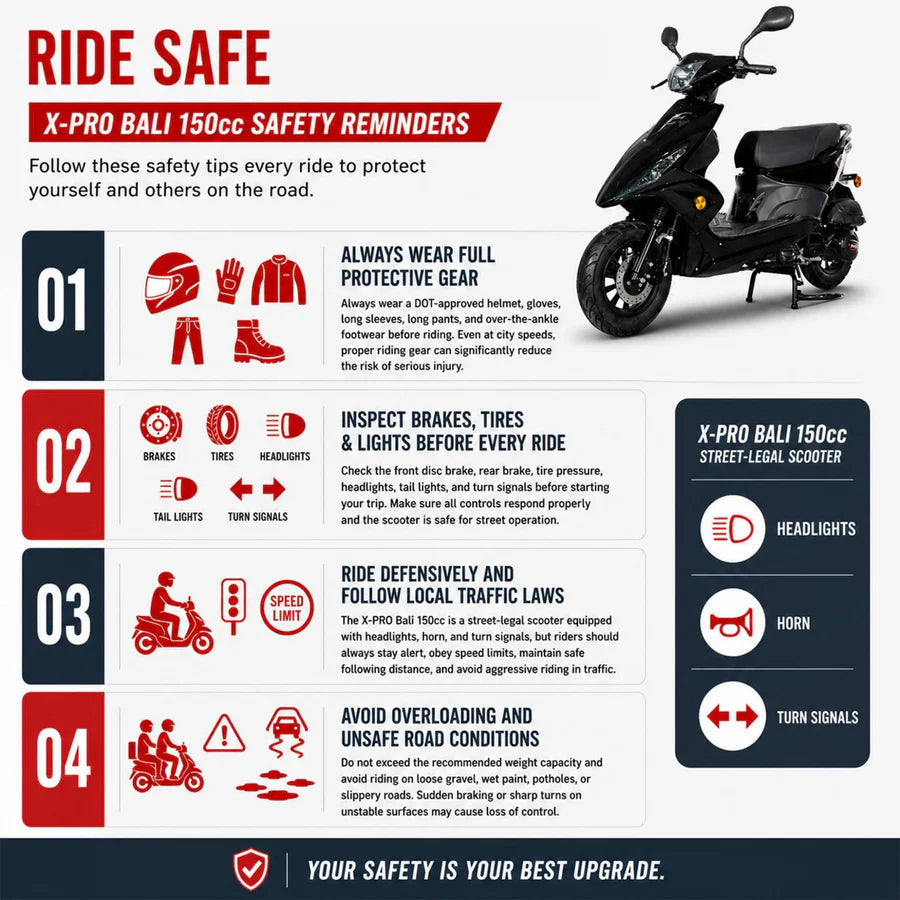X-PRO Bali 150cc Moped Scooter with 10" Wheels! Electric Start, Large Headlights!