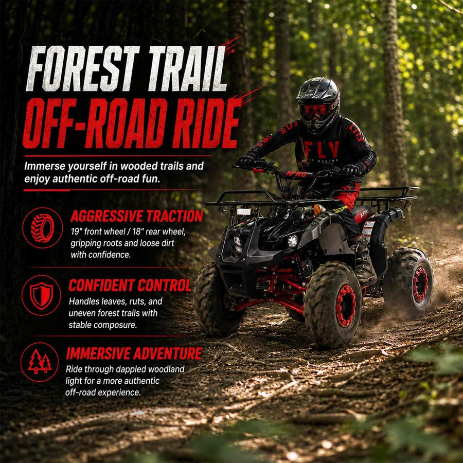 X-PRO Hawk 125cc ATV with Automatic Transmission w/Reverse, LED Headlights, Remote Control! Big 19in/18inTires!