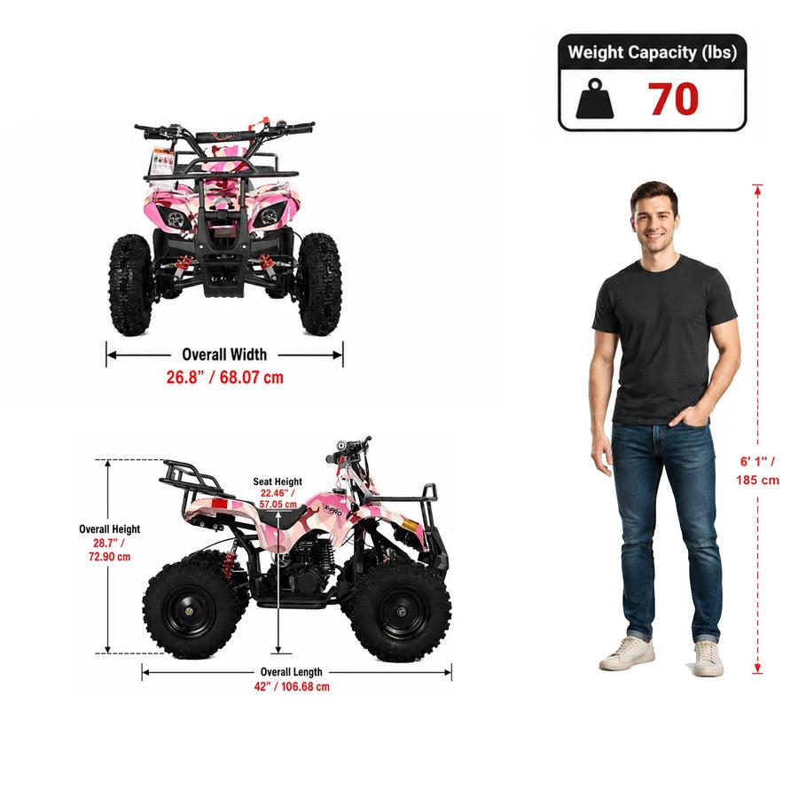 X-PRO SCOUT 40cc ATV with Chain Transmission, Pull start! Disc Brake! 6in Tires!