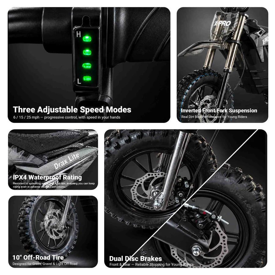 X-PRO Drax Lite 1200W 48V Electric Dirt Bike with Adjustable Speed!