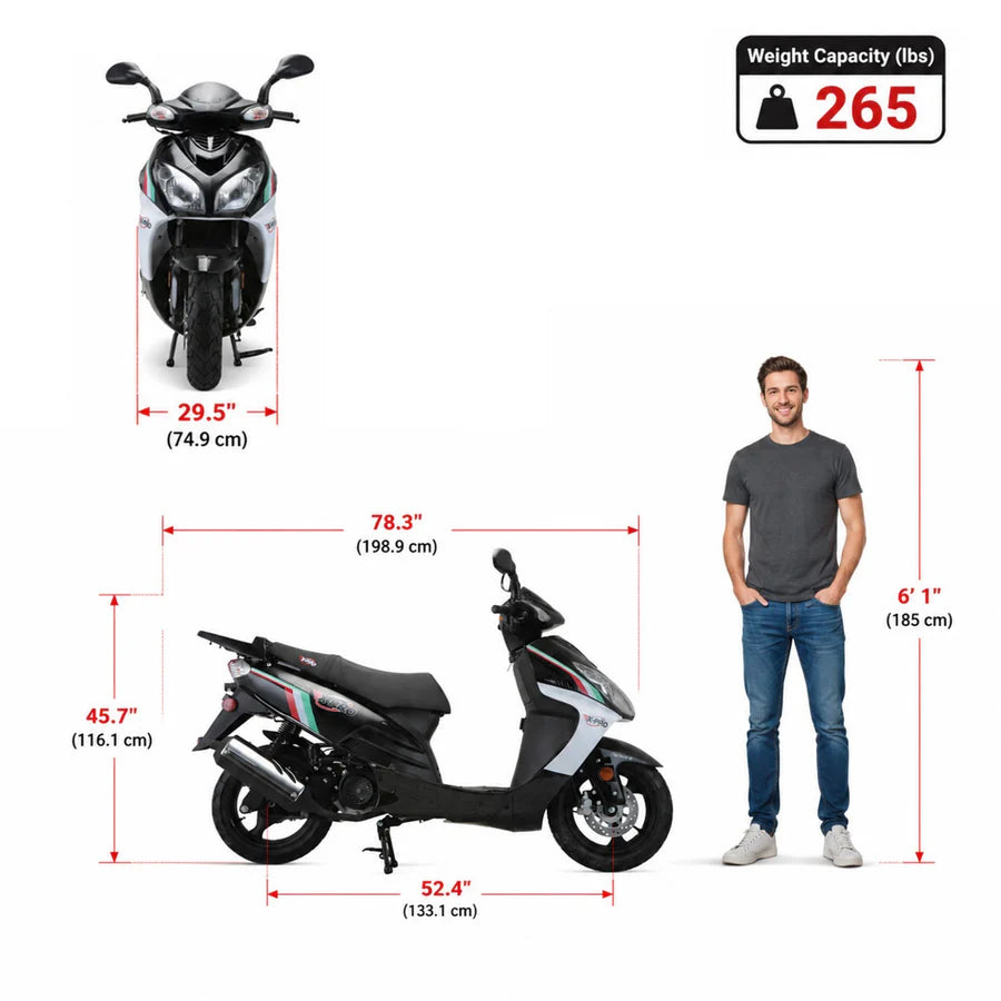 X-PRO Fiji 200 Moped Scooter with 13" Aluminum Wheels! Electric/Kick Start!