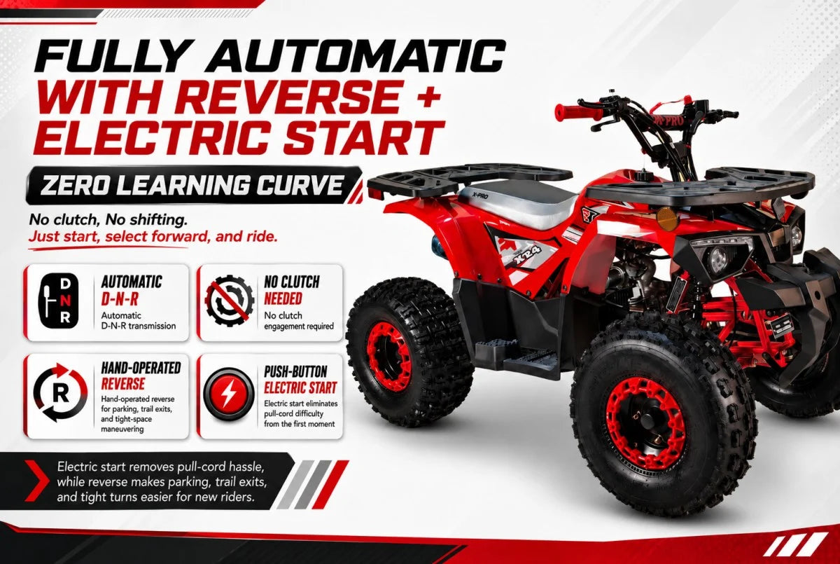X-PRO Orca 125cc ATV with Automatic Transmission w/Reverse, LED Headlights, Electric Start, Big 19"/18" Tires!
