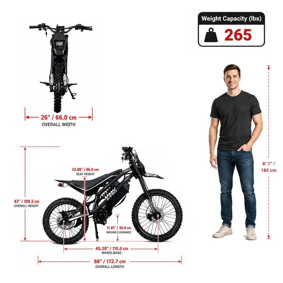 X-PRO Drax X 5000W Electric Dirt Bike for Adults & Teens - Powerful Brushless Motor,19"/17" Off-Road Tires, Dual Braking &Suspension,LED Headlight,Heavy Duty Electric Dirt Bike for All Terrain