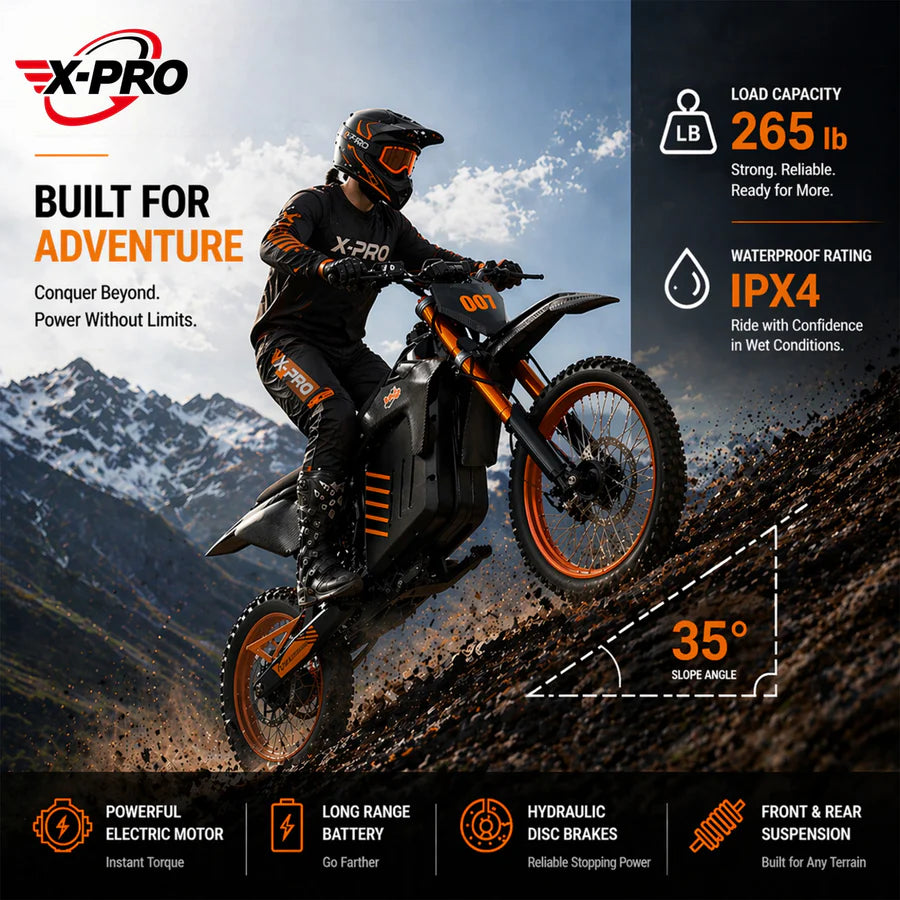 X-PRO Drax Sport 2700W 48V 23AH Teens Adults Electric Dirt Bike with New Version LED Light! 14"/12" Wheels!