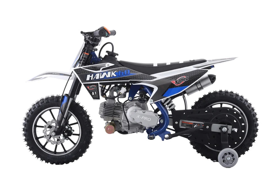 X-PRO Hawk 60 Dirt Bike with CVT Transmission, Electric start, Disc Brake! 10in Wheels! With Free Training Wheels!