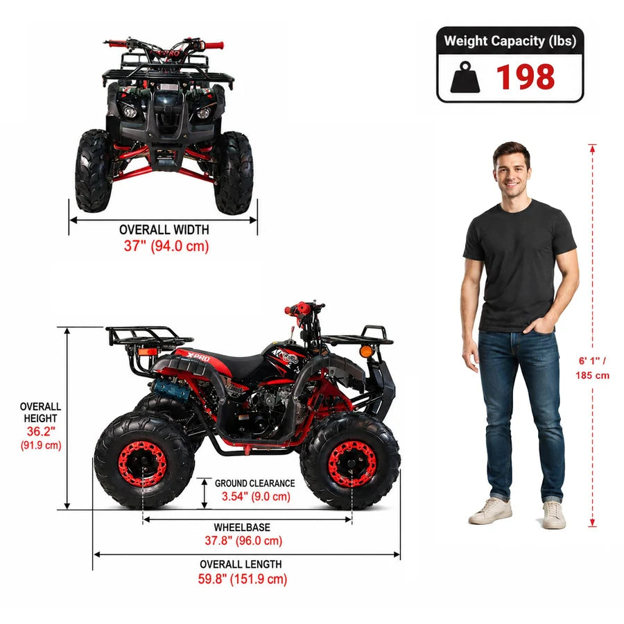 X-PRO Hawk 125cc ATV with Automatic Transmission w/Reverse, LED Headlights, Remote Control! Big 19in/18inTires!