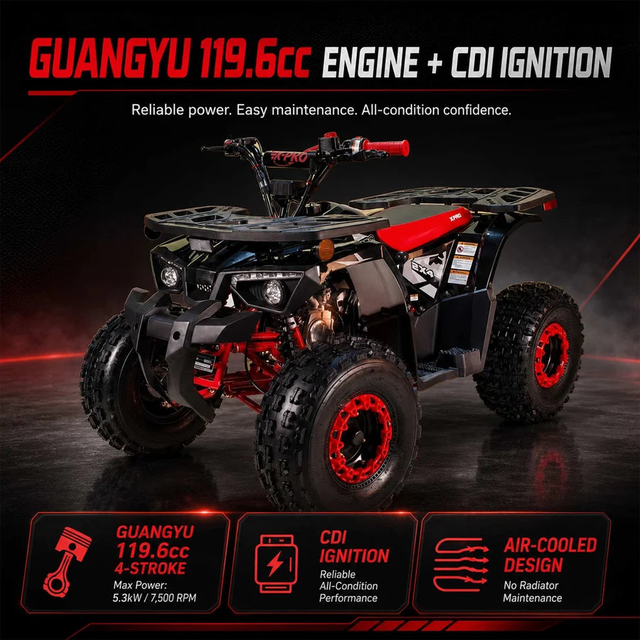 X-PRO Orca 125cc ATV with Automatic Transmission w/Reverse, LED Headlights, Electric Start, Big 19"/18" Tires!