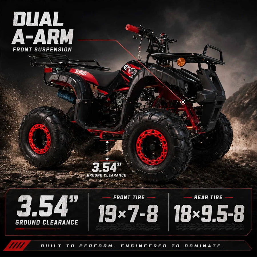 X-PRO Hawk 125cc ATV with Automatic Transmission w/Reverse, LED Headlights, Remote Control! Big 19in/18inTires!