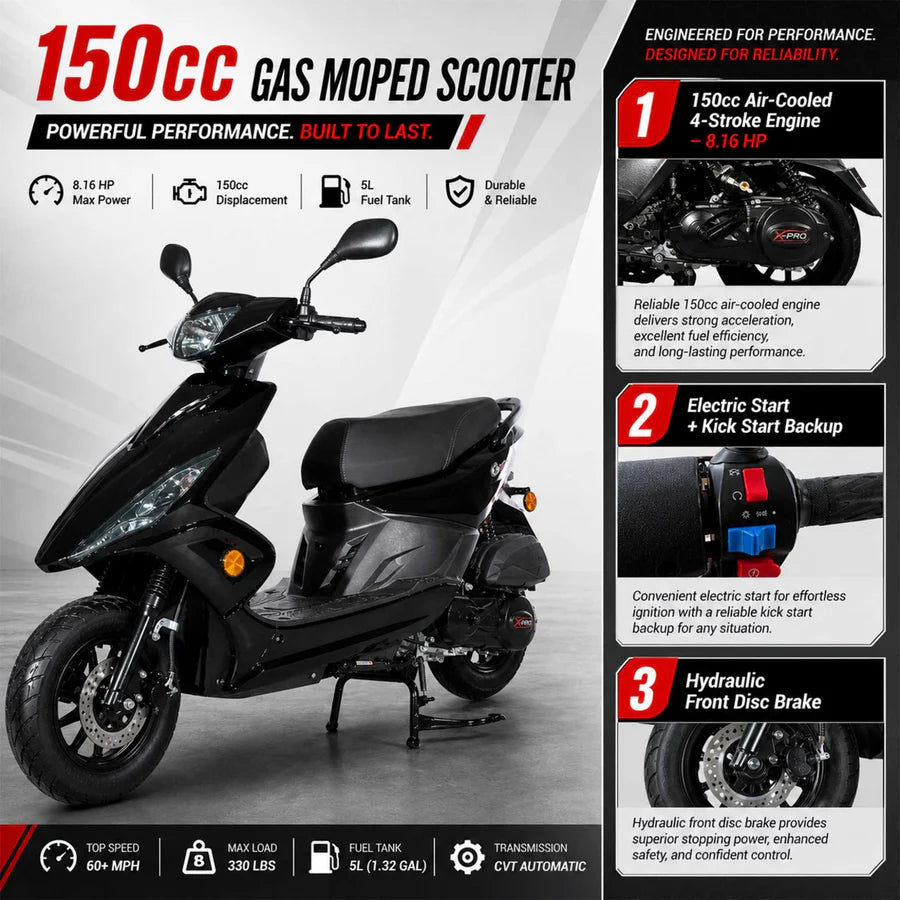 X-PRO Bali 150cc Moped Scooter with 10" Wheels! Electric Start, Large Headlights!