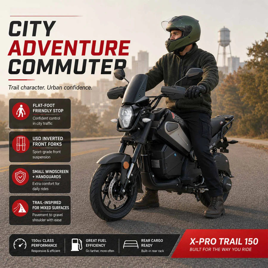 X-PRO Trail 150 Motorcycle with Automatic Transmission, Electric/Kick Start! 12"/10" Aluminum Wheels! LED Lights!