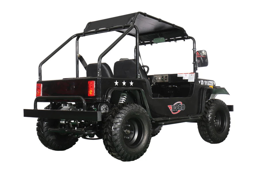X-PRO Ridge 200 Jeep with CVT Transmission w/Reverse! with Windshield & Soft Top, 4-Wheel Disc Brakes, Big 20.5” Wheels!