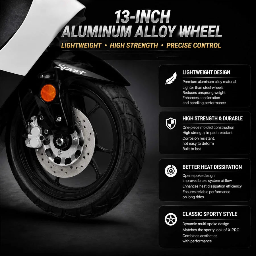 X-PRO Fiji 200 Moped Scooter with 13" Aluminum Wheels! Electric/Kick Start!