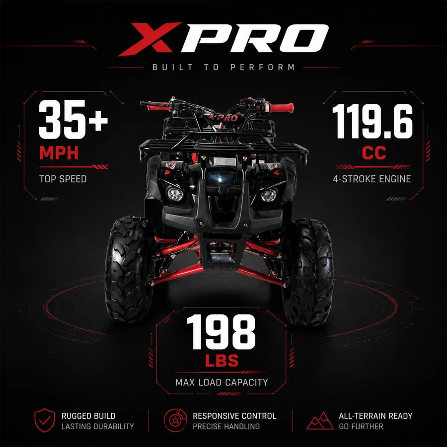 X-PRO Hawk 125cc ATV with Automatic Transmission w/Reverse, LED Headlights, Remote Control! Big 19in/18inTires!