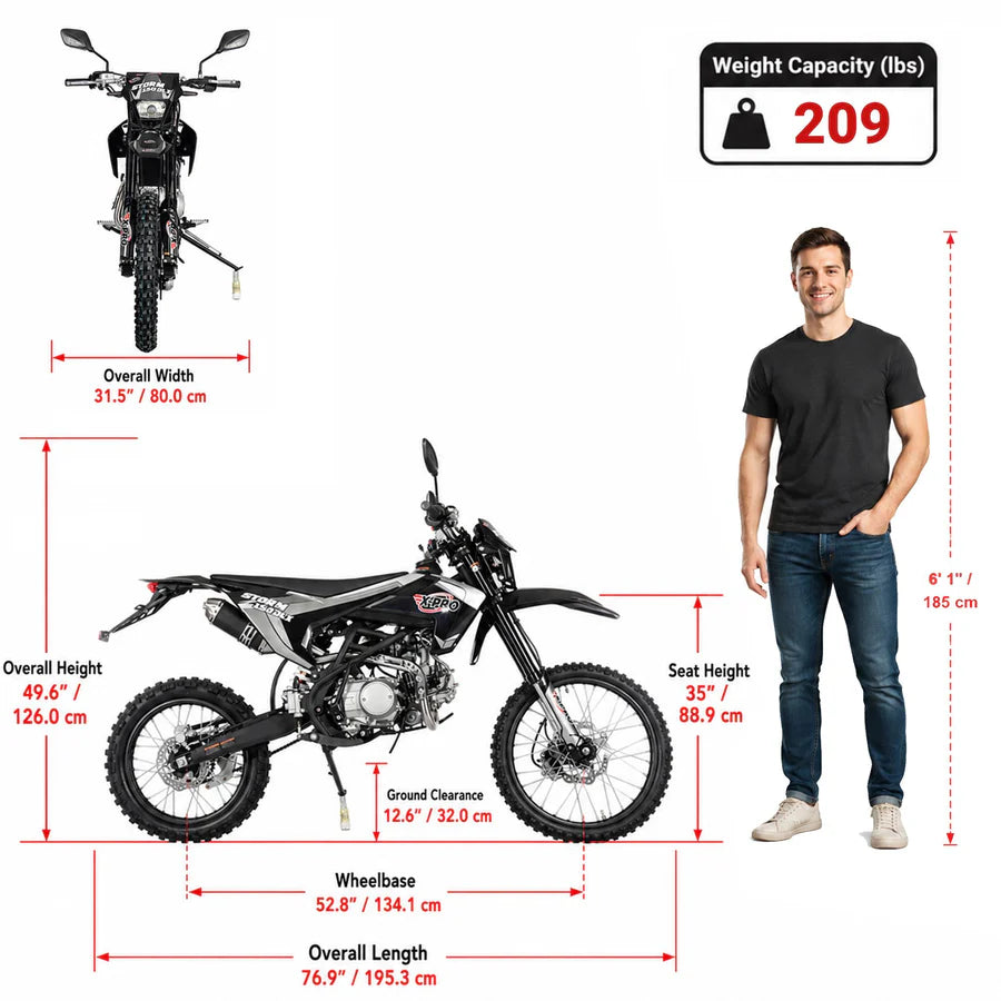 X-PRO Storm DLX 150 Dirt Bike with All Lights, 4-Speed Manual Transmission, Electric/Kick Start, Big 19in/16in Tires!
